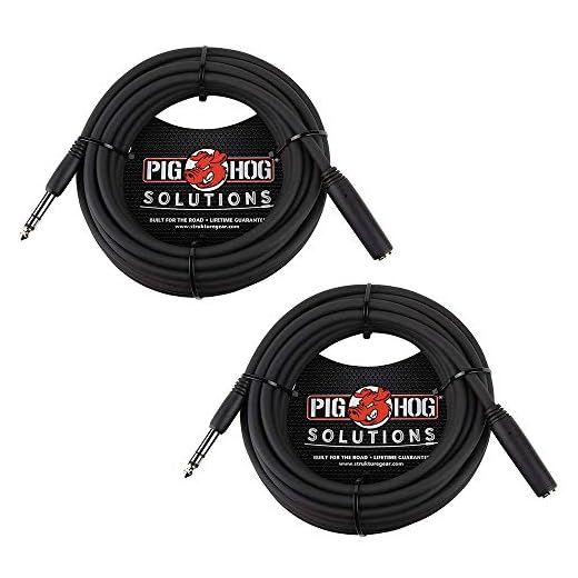 Pig Hog PHX14-25 1/4" TRSF to 1/4" TRSM Headphone Extension Cable, 25 Feet (2-Pack)
