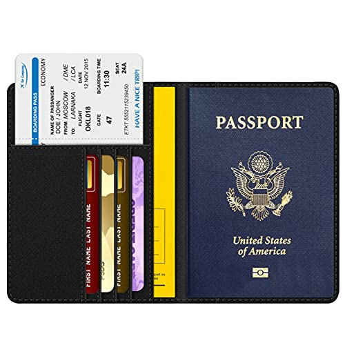 FINTIE Porte-Passeport Housse - Voyage Protecteur Portefeuille Pochette Etui de Protection pour Passeport, Carte d'embarquement, Carte d'identit, Denim Noir – vue 2