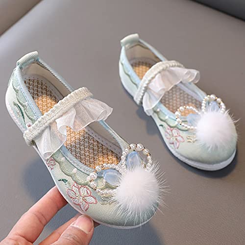 Girls Flat Bottomed Embroidered Sandals Fashionable Antique Costume Children Performance Wedge Sandals for Little Girls (Green, 3.5-4 Years Toddler)2