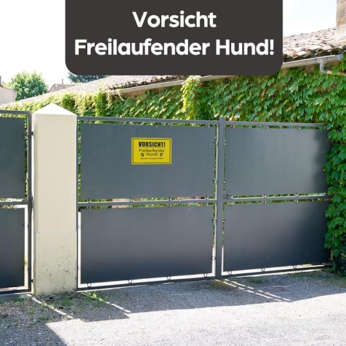 SL group - 1 Schild 'Vorsicht! Freilaufender Hund!' 30 x 20 cm aus stabiler PVC Kunststoff-Platte - Warnschild Achtung Wachhund Betreten auf eigene Gefahr - Warnung vor freilaufenden Hunden