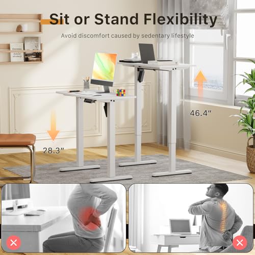 Image of JOY worker Small Electric Standing Desk, 31.5 inch x 15.75 inch Whole Piece Height Adjustable Desk with Memory Controller, White Sit to Stand Workstation for Home Office