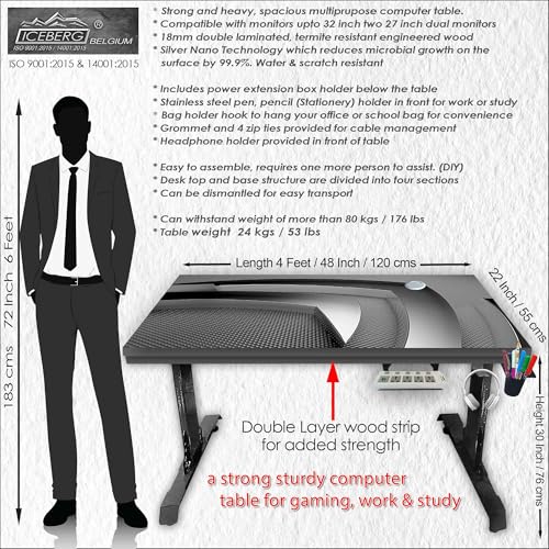 Image of Xtreme PRO Direct Theme Printed Computer Desk for Gaming, Work & Study. Large for PC, Dual Monitors, iMac, and Laptops. Metal & Engineered Wood. Black Stand Desk. 4 Feet-XPB4 (XPB425-CT-211)
