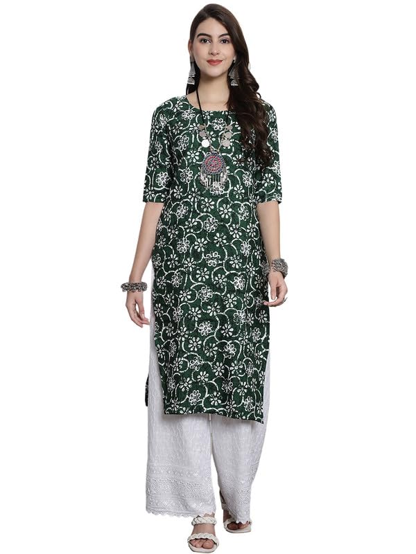 Pinkmint Elegant Printed Crepe Kurti's For Women's Ll Fashionable Kurti Ll Stright Round Neck Kurti Green