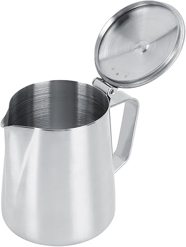 Miniatura 3 de Jarra de leche de 11.8 fl oz jarra de leche de acero inoxidable jarra de leche con tapa de acero para manualidades de café con leche, jarra de
