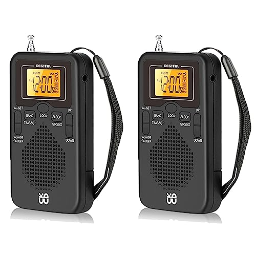 Radio de poche portable mini AM FM réveil numérique avec écran LCD lot de 2 haute autonomie