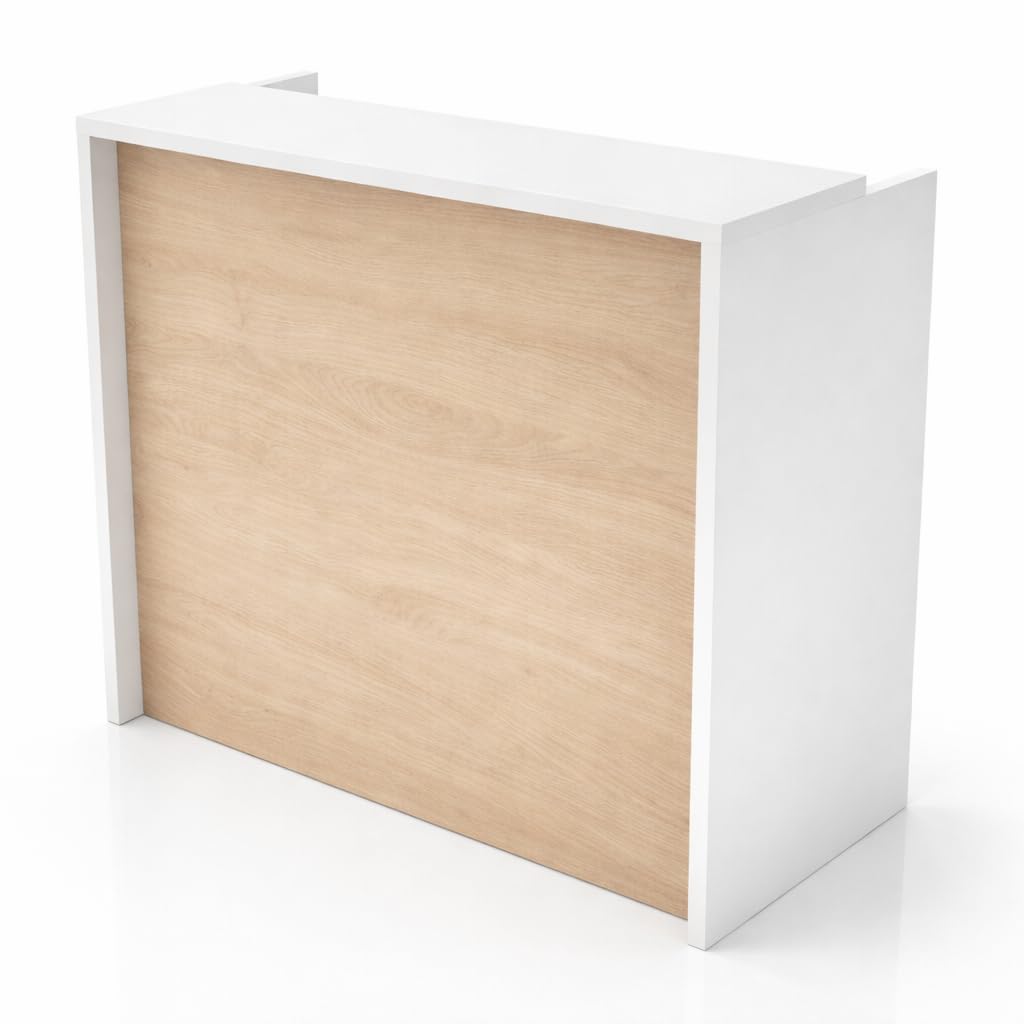 Mostrador Recepcion Profesional | Mostradores para Tiendas de Madera 25MM Grosor | Mesas para Recepción de Oficina, Peluqieria | Mueble Recepcion con Estanteria (Acacia, 120x105x50)