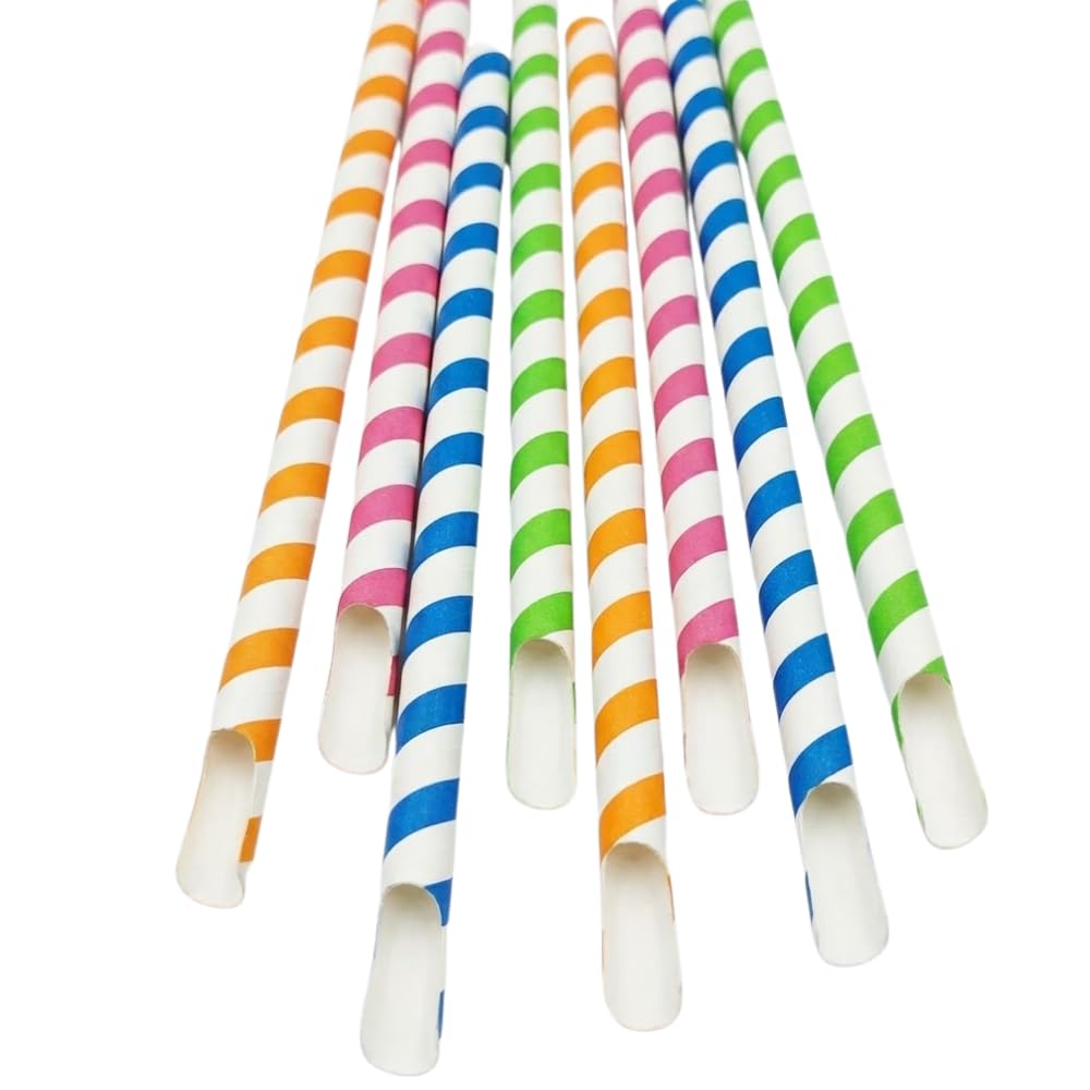 8mm Paper Spoon Straw for Slush Drinks Biodegradable Drinking Straw for Slushie Smoothie Milkshake Multi Colour x 200 pcs