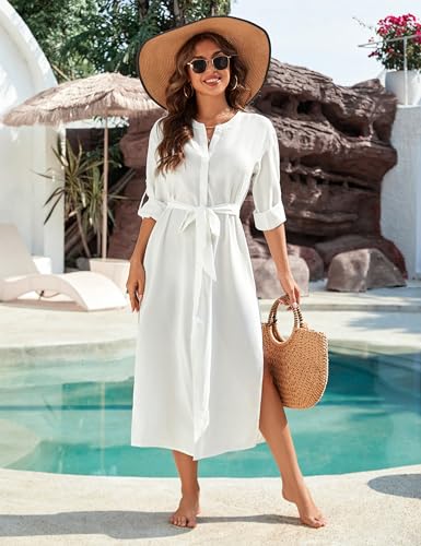 Image of Blooming Jelly Womens Long Swimsuit Coverup Button Down Beach Summer Dress 2024 Vacation Bathing Suit Swim Cover Up Swimwear