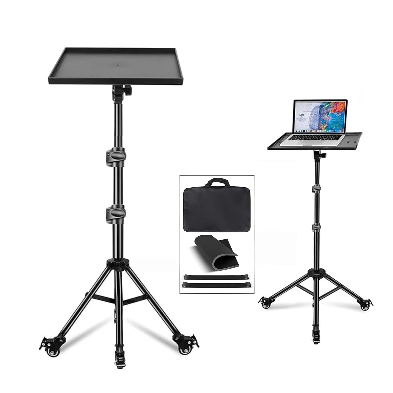 YUGAM 6FT Heavy Duty Projector Tripod Stand with Wheels, Adjustable Laptop Floor Stand with Tray, Rolling Projector Stand for Laptop, Projector, Tablet, DJ Equipment, Online Meetings, Live Streaming (6ft Wheel Projector with Bag)