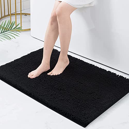 Homaxy Tapis de Bain Antiderapant,Tapis Salle de Bain en Microfibre Chenille Douce,Tapis de Bain Absorbant,Lavable en Machine - - 60 x 90 cm - Noir
