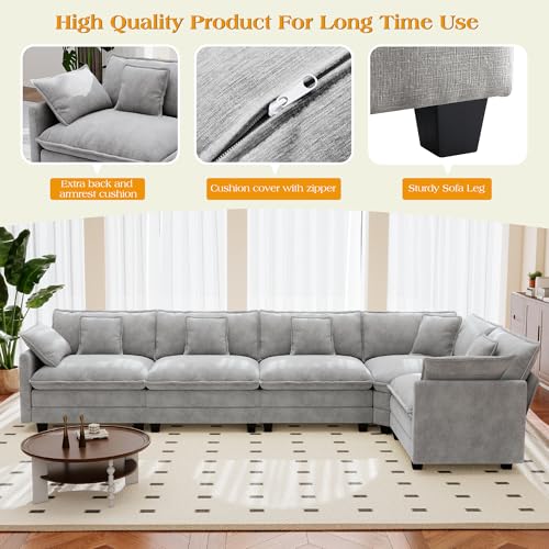 Image of 113.8 inch Modular Sectional Sofa,Cloud Couch for Living Room,Modern Deep Seat Sofa 5 Seater Chenille Fabric Comfy L Shaped Couches with Throw Pillows for Apartment