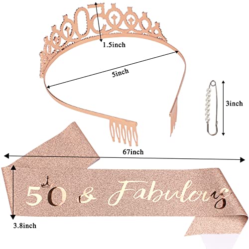 Semato 50th Birthday Decorations for Women Birthday Sash and Crown Kit- 50th Birthday Gifts for Women Party Favors (rose gold)2