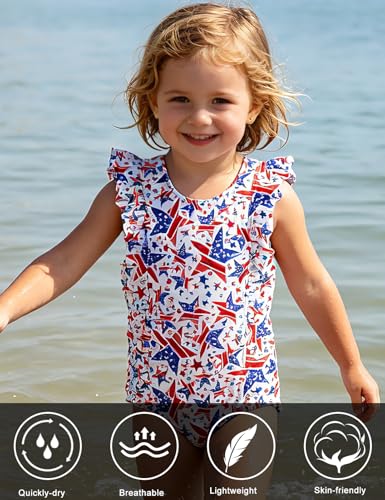 Image of RAISEVERN Baby Girls Swimsuit Ruffles Bathing Suits Cute Beach Sport Swimming Backless Summer One Piece Swimwear 2-7 Years