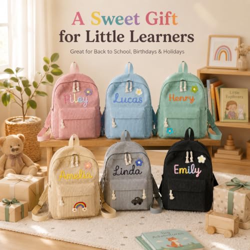 Image of Daycare Backpack Personalized Kids Corduroy Backpack with Cotton Rope Name | Custom Toddler Backpacks for Girl Boy, Cute & Durable Travel Kindergarten Sleepover Diaper Bag, Back to School Birthday Gifts