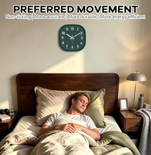 Image of 12 Inch Silent Wall Clock Non Ticking, Large Wall Clocks Dark Green