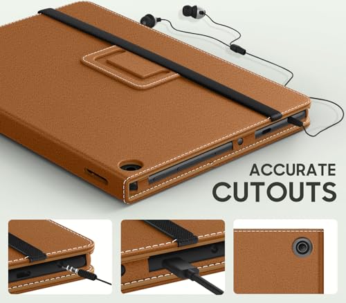 Image of MoKo Case Fits Amazon Kindle Fire HD 10 Tablet(13th /11th Gen) 10.1 inch,Brown | Slim Folding Stand Cover for 10.1 inch Fire HD 10 /10 Plus Tablet , 2023 /2021, Auto Wake /Sleep, Hand Strap, Dual Angle, Pen Loop