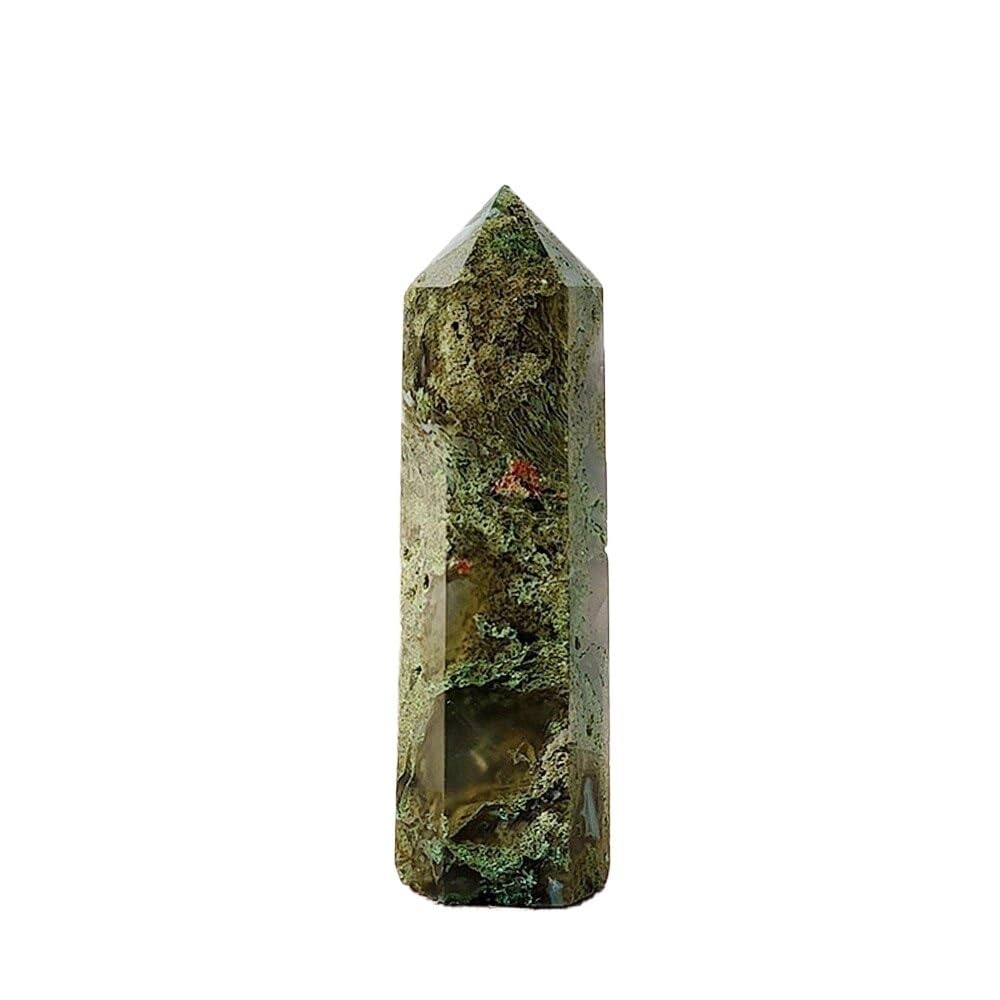 Natural Crystal Hexagonal Prism Ornaments - Pink and White Agate Column Raw Stone Decor(Aquaticagatesingletip,9cm)