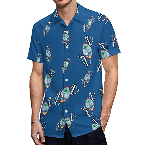 Guam Flag Seal Men's Shirt Short-Sleeve Button Hawaiian Shirt Tops for Casual Beach Work M