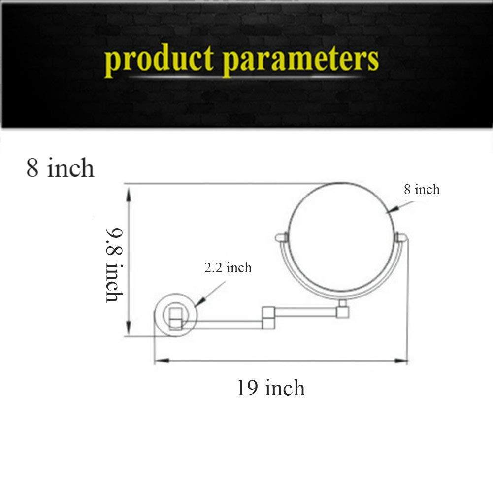 Specchio per trucco a parete, Specchio da bagno a parete con ingrandimento, Specchio cosmetico da bagno bifacciale premium da 8'', Braccio estensibile, Rotondo, Girevole a 360 gradi (Sliver 7x)