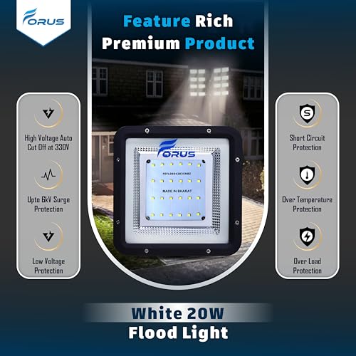Image of Forus 20W LED Flood Light, White, 4-Year Warranty, IP67 Waterproof Outdoor Lighting, High Mast Halogen Focus Light for Factory, Garage, Parking, Garden, Shop, Warehouse, Tent, Warehouse, 1PC
