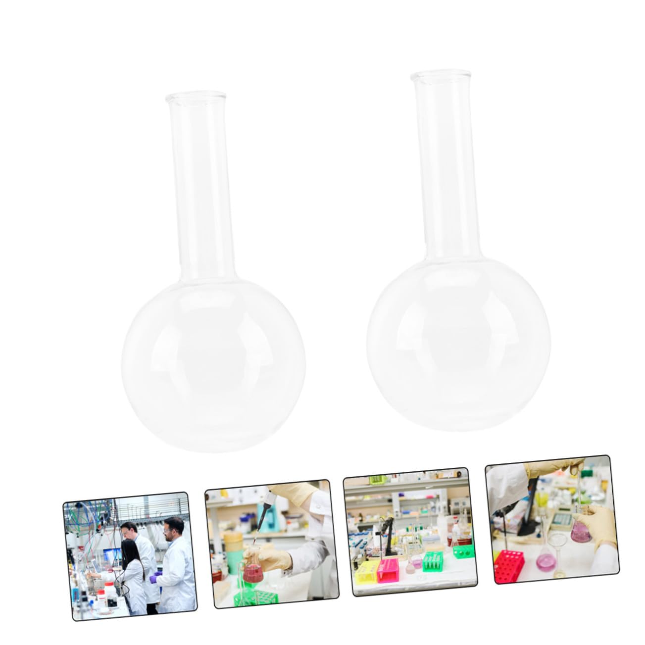Cabilock 2 Matraces de Vidrio Material Vidrio Resistente de Fondo Redondo y Diseño Portátil Cuello Corto para Experimentos Científicos para Estudio y Laboratorio Escolar