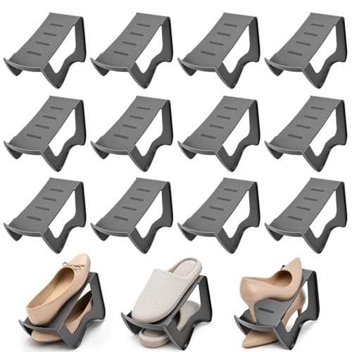 12stk Schuhstapler Platzsparend Schuhaufbewahrung Schuh Organizer für Schrank Rutschfester Schuh Stapler Schuhsortierer Platzsparend Universal Schuhhalter für Sneakers Pantoffeln Schuhorganizer