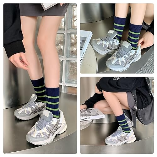 Image of 5 /10 Pairs Retro Style Colorful Striped Socks, Cute Athletic Crew socks for Women