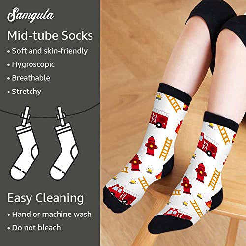 Image of Fire Truck Crew Socks for Woman Size 6-8 Alarm Ladder Fire Equipment Girls Socks