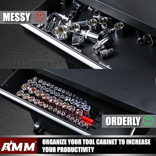 Image of AMM 18-Piece Socket Organizer, 1 /2 inch, 3 /8 inch and 1 /4 inch Drive ABS Tools-Socket Holder,Heavy Duty Socket Racks, Premium Quality Socket Clip Rail Holder,The best tool trays in the garage