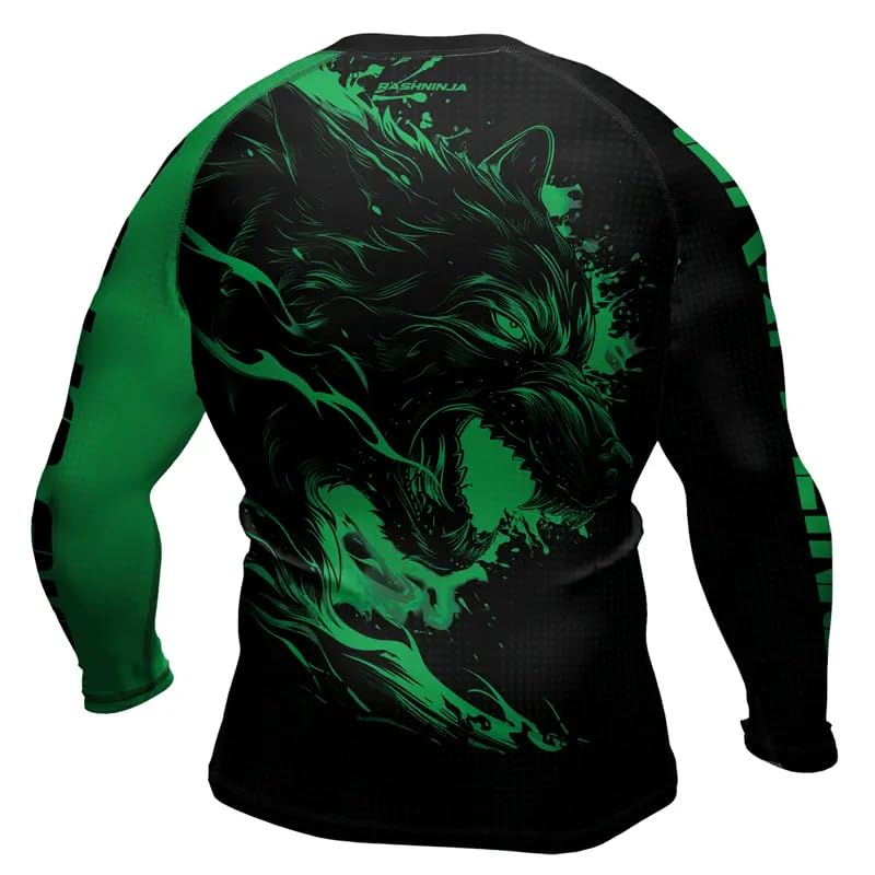 Wolf Men's BJJ Jiu Jitsu Rash Guard, Long Sleeve Compression Shirt for MMA Muay Thai Grappling3