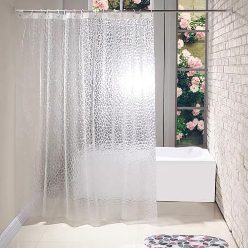 Shower Curtain Liner with 12 Plastic Hooks, 72x72 Inch Plastic Shower Curtain Liner for Shower Stall & Bathtubs, Bathroom Curtains Shower Curtain and Liner Set (Clear Cube)