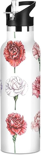 Miniatura 9 de Botella de agua estética de tulipán verde azulado para niños, con tapa de boquilla a prueba de fugas, aislamiento al vacío de doble pared, ligera