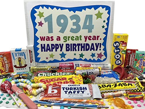 RETRO CANDY YUM ~ 1934 91st Birthday Gift Box of Nostalgic Retro Candy Mix from Childhood for 91 Year Old Man or Woman Born 1934