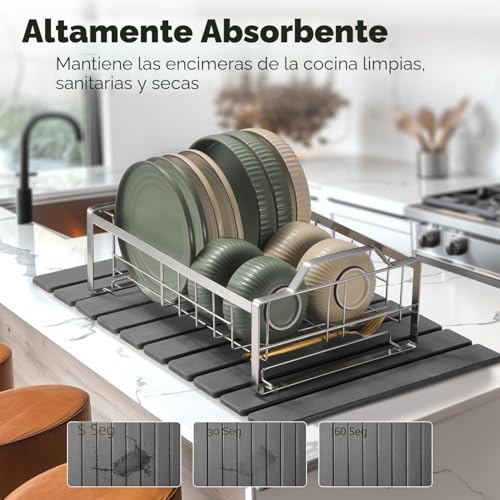 Miniatura 3 de Alfombrilla De Goteo Para Platos, 60 X 40 Cm, Alfombrilla De Tierra De Diatomeas Que Absorbe El Agua, Alfombrilla Plegable Para Fregadero, Alfombrilla De Secado Rápido, Alfombrilla De Cocina Para