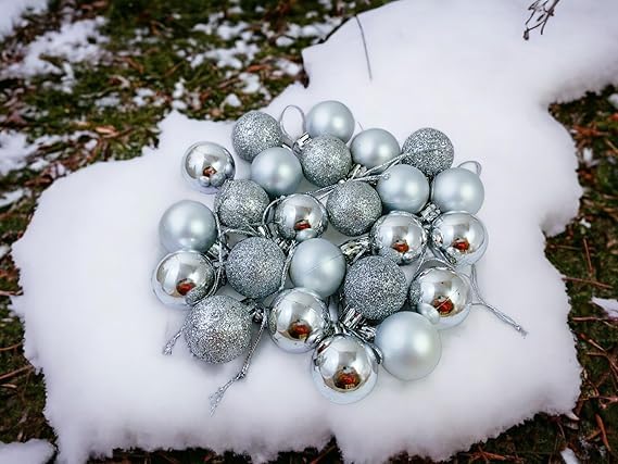 Image of 24 Pcs Red & Golden Or Silver Christmas Tree Decoration Balls | 3 cm Small Hanging Ornaments | Shatterproof Baubles for Xmas Tree, Home & Party Decor (12 Red + 12 Golden Or 12 Silver)