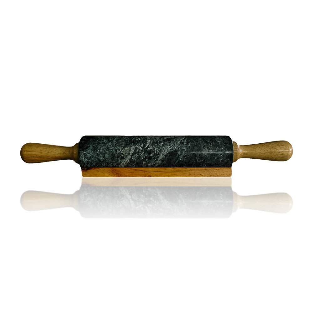 Mattarello in Marmo Verde con Base in Legno Green Italian Marble Rolling Pin 45cm