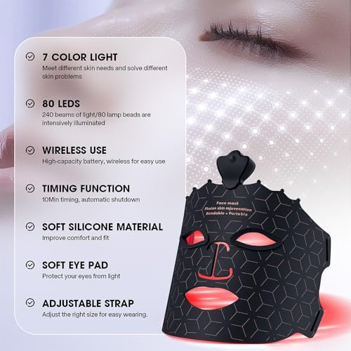 Masque LED visage 7 couleurs en silicone noir rechargeable