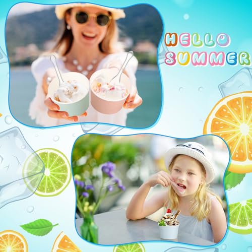 Image of Boao 100 Set 5 oz Ice Cream Cups with Spoons Disposable Paper Sundae Dessert Bowls Summer Party Supplies (Pastel)