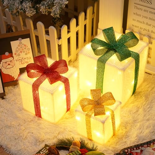 Aluusy 3er LED Geschenkboxen Weihnachten, 50 LED Geschenke Leucht...