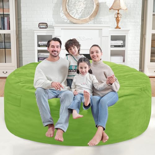 6FT Bean Bag Chair, Large Bean Bag Chairs with Memory Foam Filled, Fluffy Beanbag Sofa with Dutch Velvet Cover, Round BeanBag Chairs for Living Room, Playroom - Lime