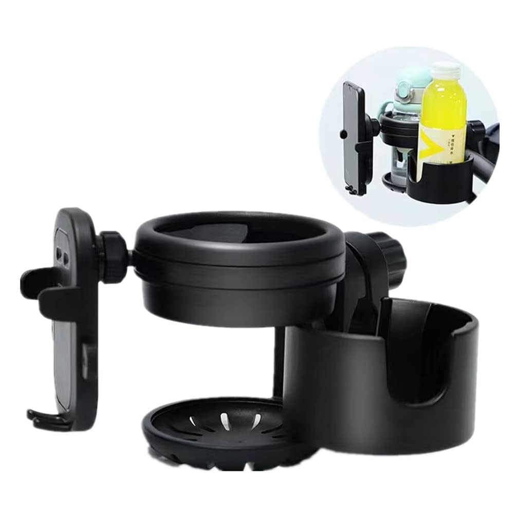 TERRIFI Cup Holder, Upgraded Universal 3-in-1 Cup Holder with Phone Holder Organizer, Accommodates two cups, 360° Rotation, One-hand Operationm, for Stroller, Bike, Walker, Wheelchair, Scooter