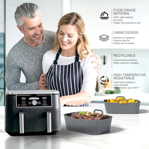 Image of Silicone Air Fryer Liners 2 Pack, Reusable Compatible for Ninja Foodi DZ201, DZ401, DZ550, COSORI, Chefman, Instant, and 6-in-1 8-10QT Baskets
