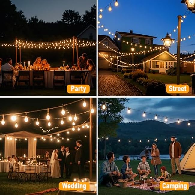 Solar String Lights Outdoor Waterproof, 100FT Solar Powered Outdoor Lights with Remote, 52 Shatterproof with Edison Bulbs, LED String SolarLights for Garden, Backyard, Parties