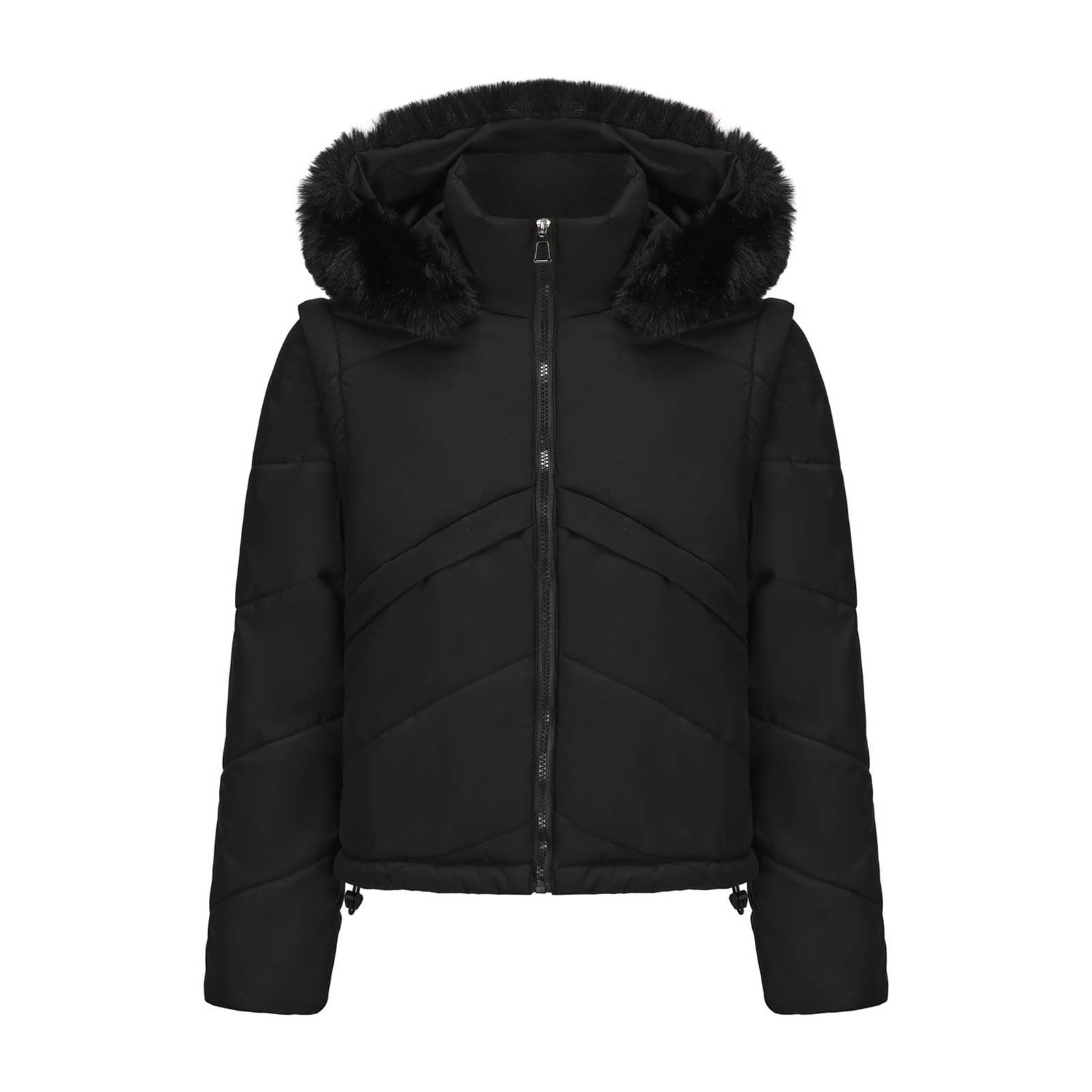 Chaqueta Mujer Abrigo Entretiempo Invierno Cazadora Plumiferos，Chaqueta Corta Mujer con Capucha Desmontable y Manga Removible Dos Piezas Cálida Otoño Invierno Estilo Moderno Diario Oficina