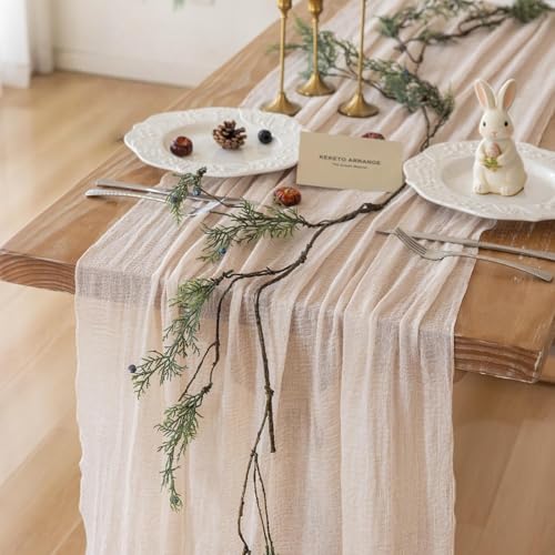 Keketoarrange Beige Spring Easter Cheesecloth Table Runner Gauze...