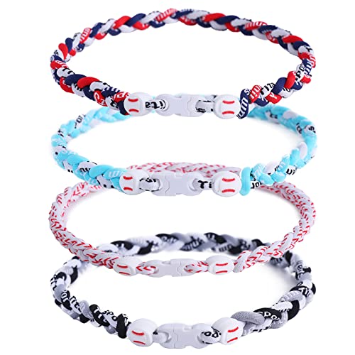 4 pieces baseball necklaces for boysthree braided rope tornado sports titanium necklacesbaseball accessories drip