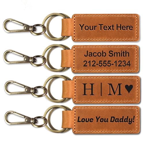 Caramel Sweet Life Custom Key chain for Men, Personalized Leather Keychain for Dad,...