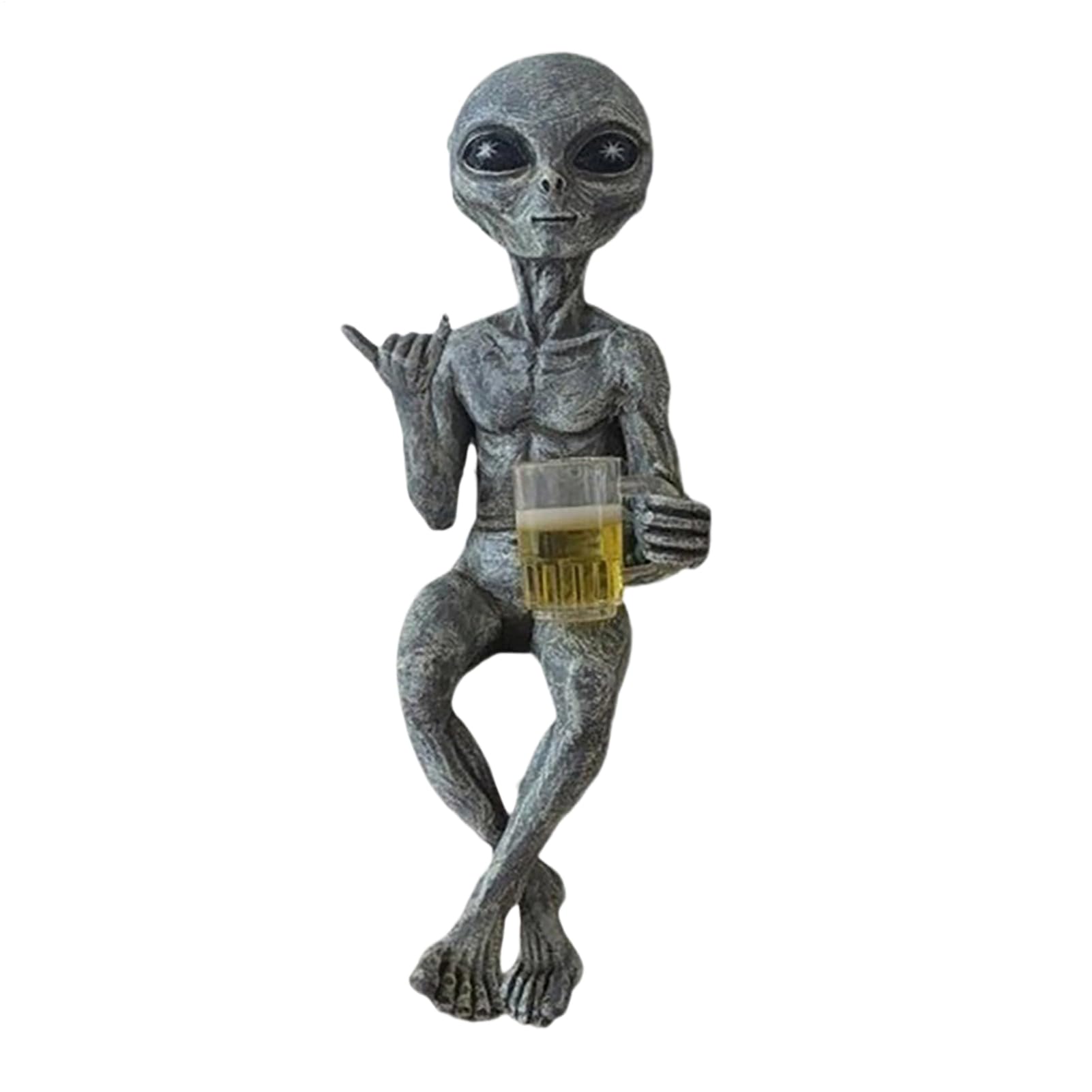 Nybhyjka Beer Drinking Alien Statue 15 cm Aliens Drinking Beer Resin Figure Holding Wine Glass Aliens Funny Resin Alien Artwork Collectible For Adults, Desk, Bedroom, Garden, Outdoor Shelf