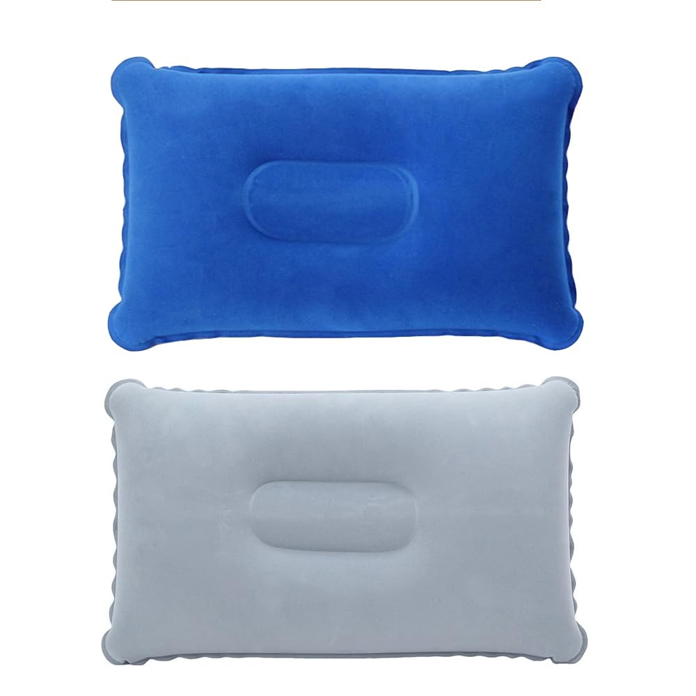 TIMEMEET 2 Pcs 38cm×24cm Ultralight Inflatable Camping Pillows, Portable Compressible Water Resistant Blow Up Pillow, Neck Lumbar Support for Travel/Camping/Hiking (Blue+Gray)