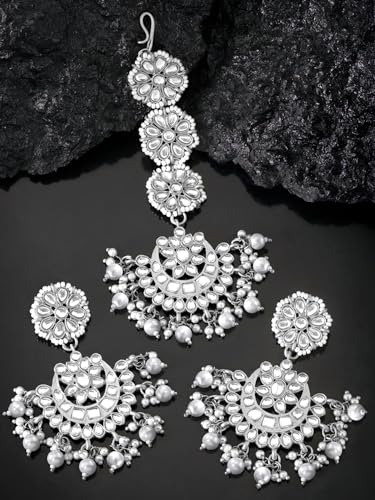 Image of Peora Traditional Ethnic Kundan Pearl Traditional Jewellery Set Gift for Women